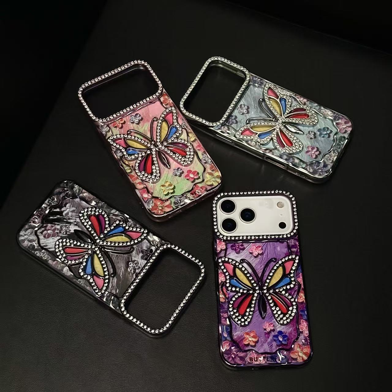 Electroplated rhinestone butterfly case for iPhone