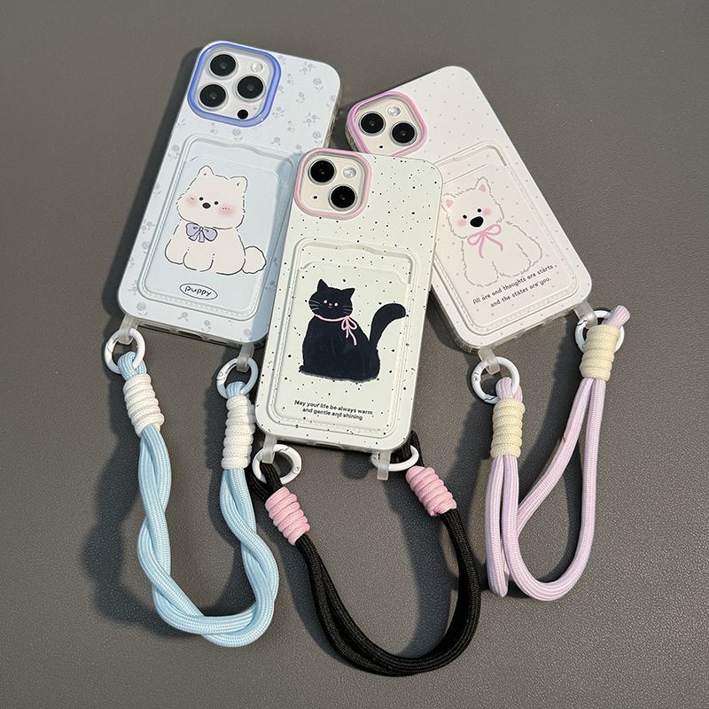 Funny cute puppy card holder lanyard case For iPhone