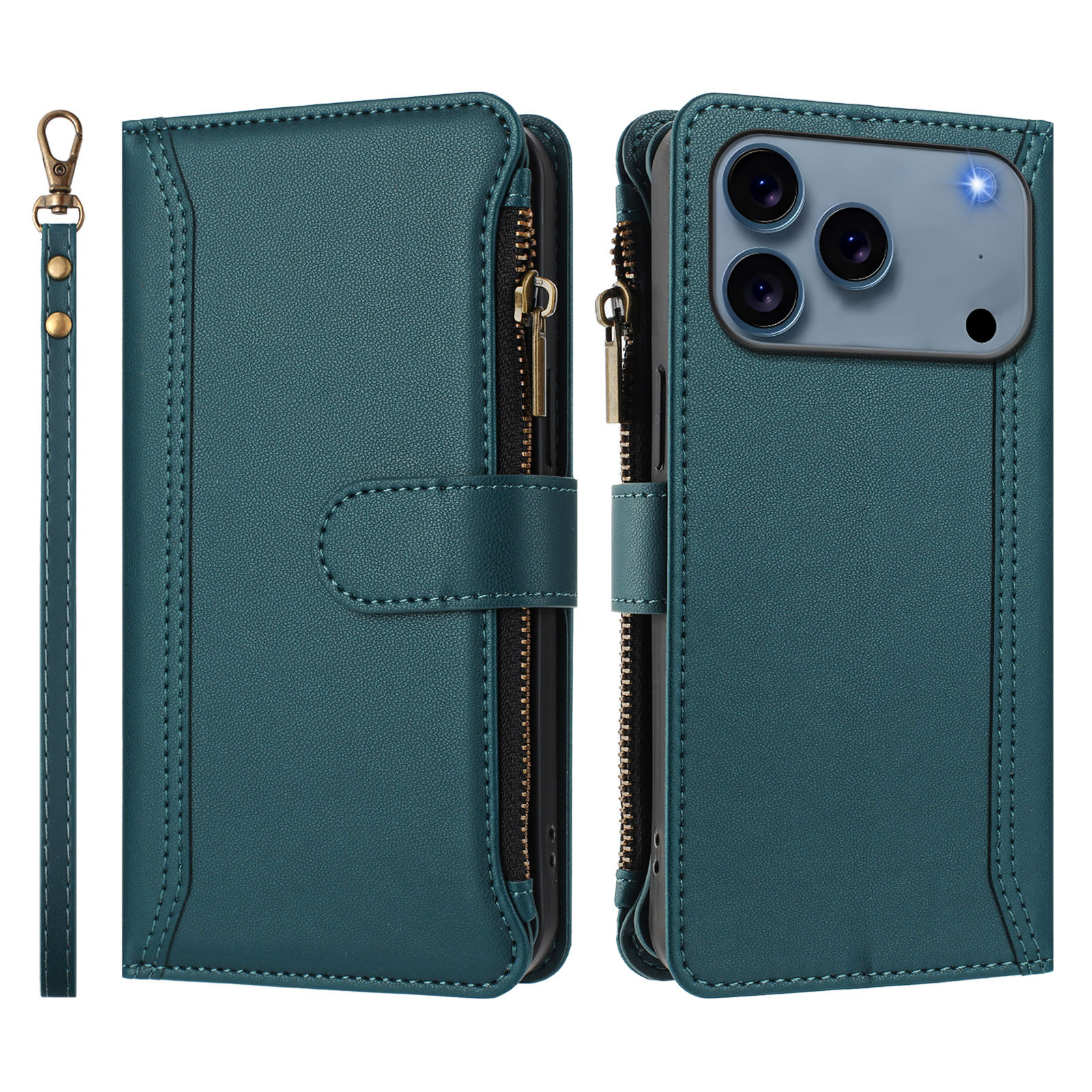 9-Card Flip Leather Zipper Wallet Case For iPhone