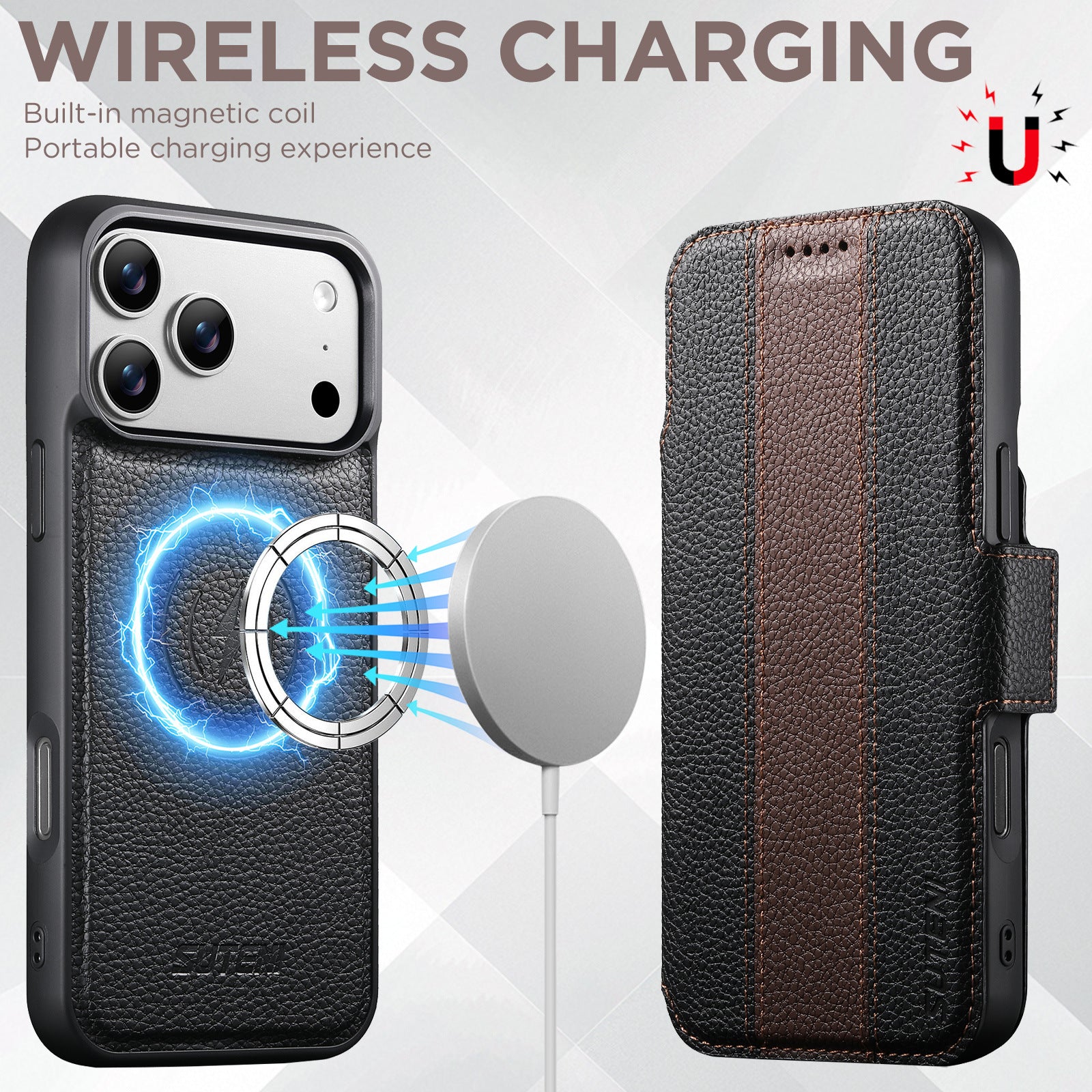 Magsafe magnetic 2-in-1 flip wallet case For iPhone