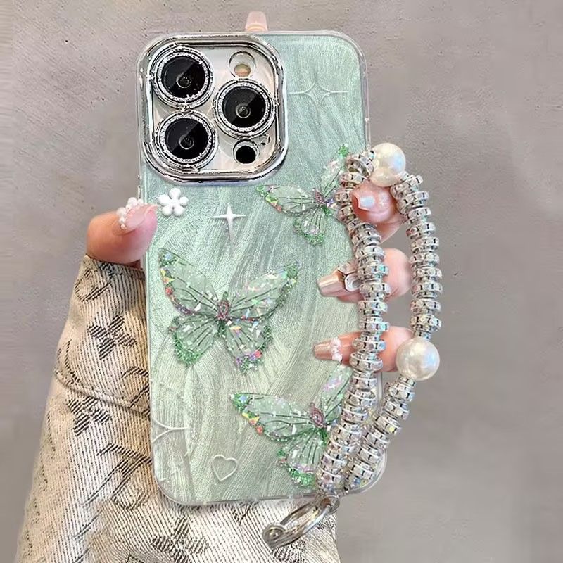 Lanyard laser butterfly phone case For iPhone
