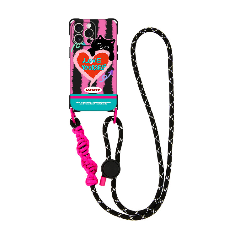 Cute cat lanyard phone case  For iPhone