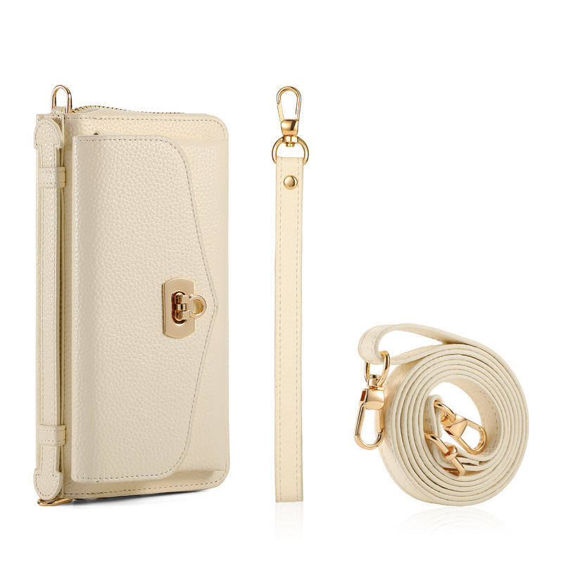 RFID Lychee Pattern Crossbody Magnetic Wallet Case for iPhone
