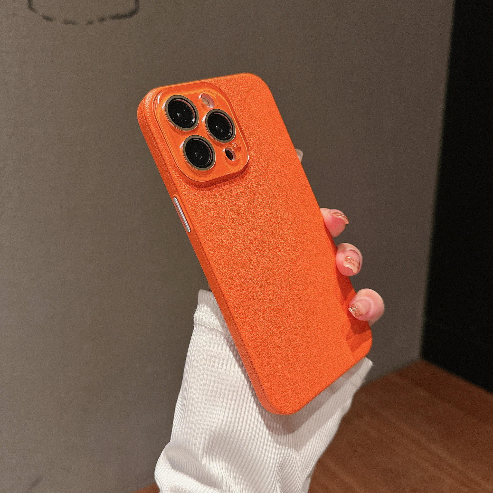 Solid Color Frosted Lychee Dermatoglyph Case For iPhone