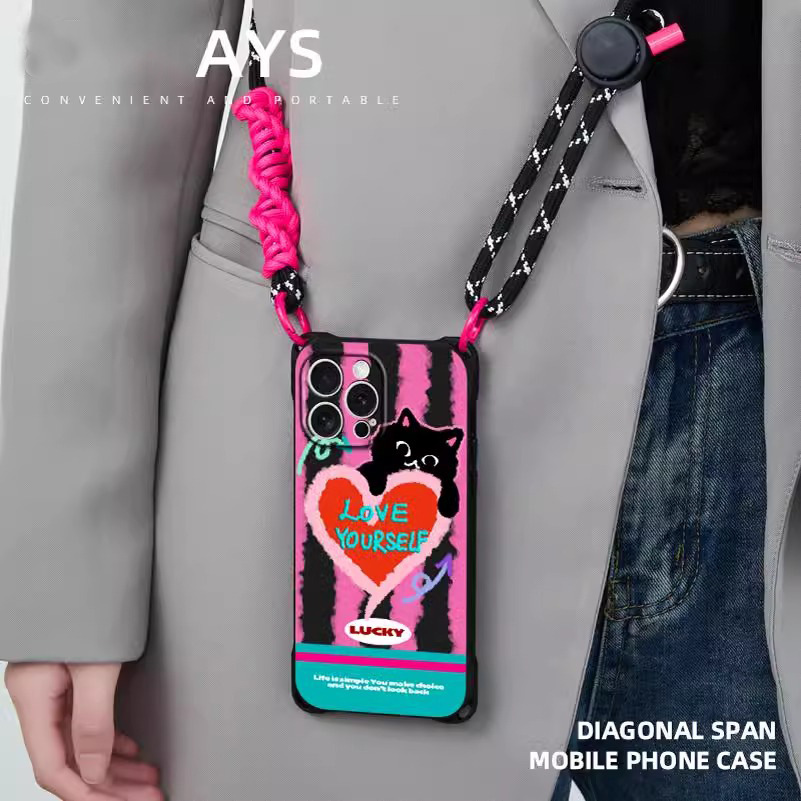 Cute cat lanyard phone case  For iPhone