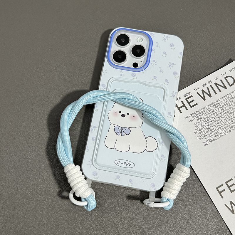 Funny cute puppy card holder lanyard case For iPhone