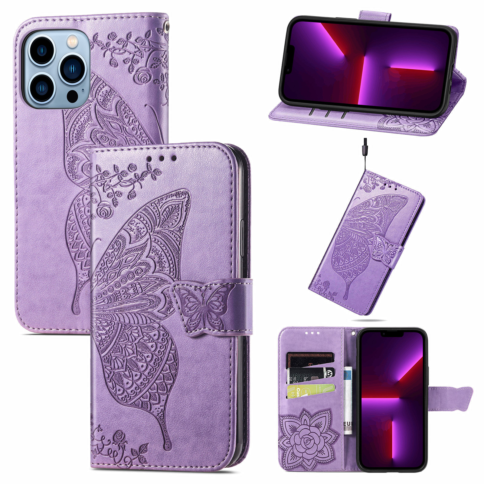Embossed Flip Leather Wallet Case for iPhone
