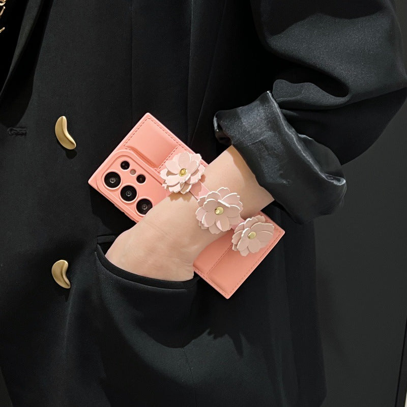 Floral Wrist Strap Down Jacket Case for Samsung