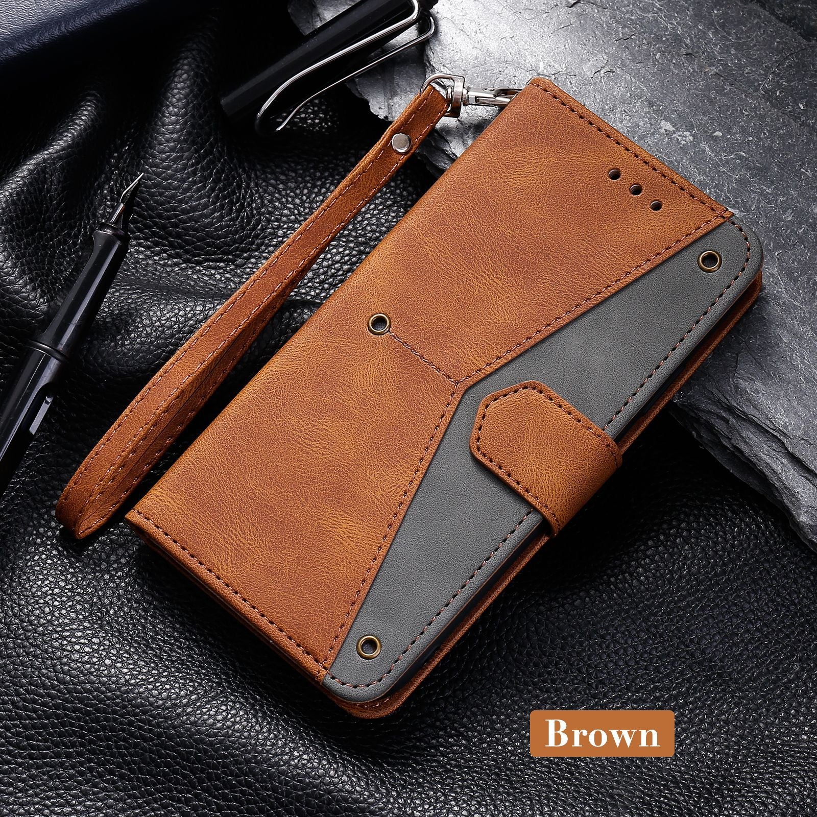 Fashionable rivet stitching  flip leather wallet case for iphone