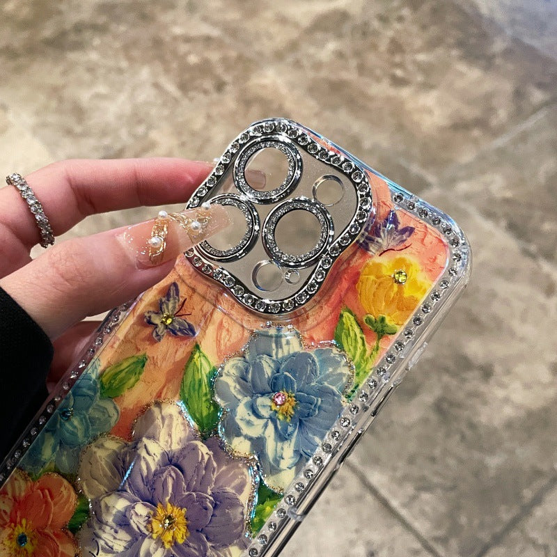 Oil painting style rhinestone butterfly case for iPhone