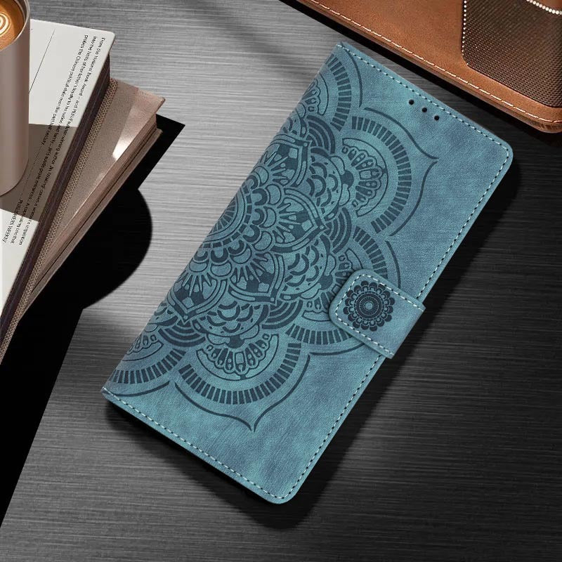 Embossed mandala flower flip case for Samsung