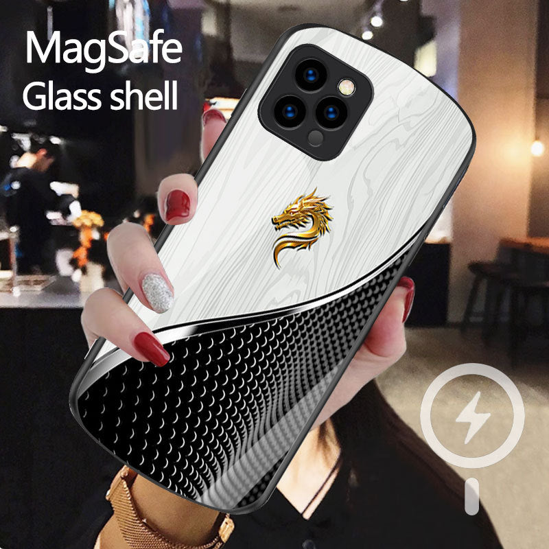 Magsafe Wood Grain Dragon Flying Oval Case For iPhone