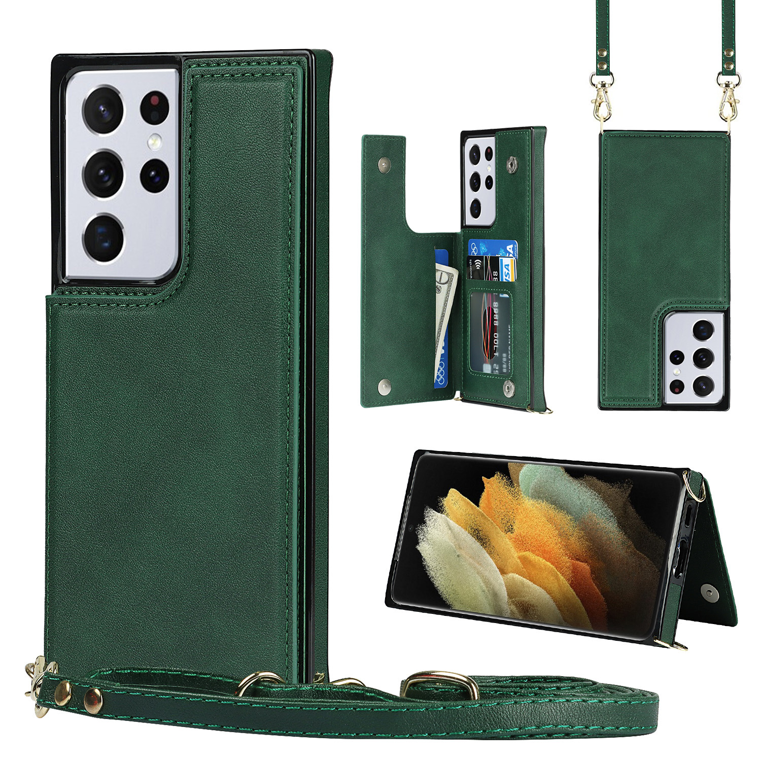Crossbody Multi Card Slot Wallet Leather  Case for Samsung