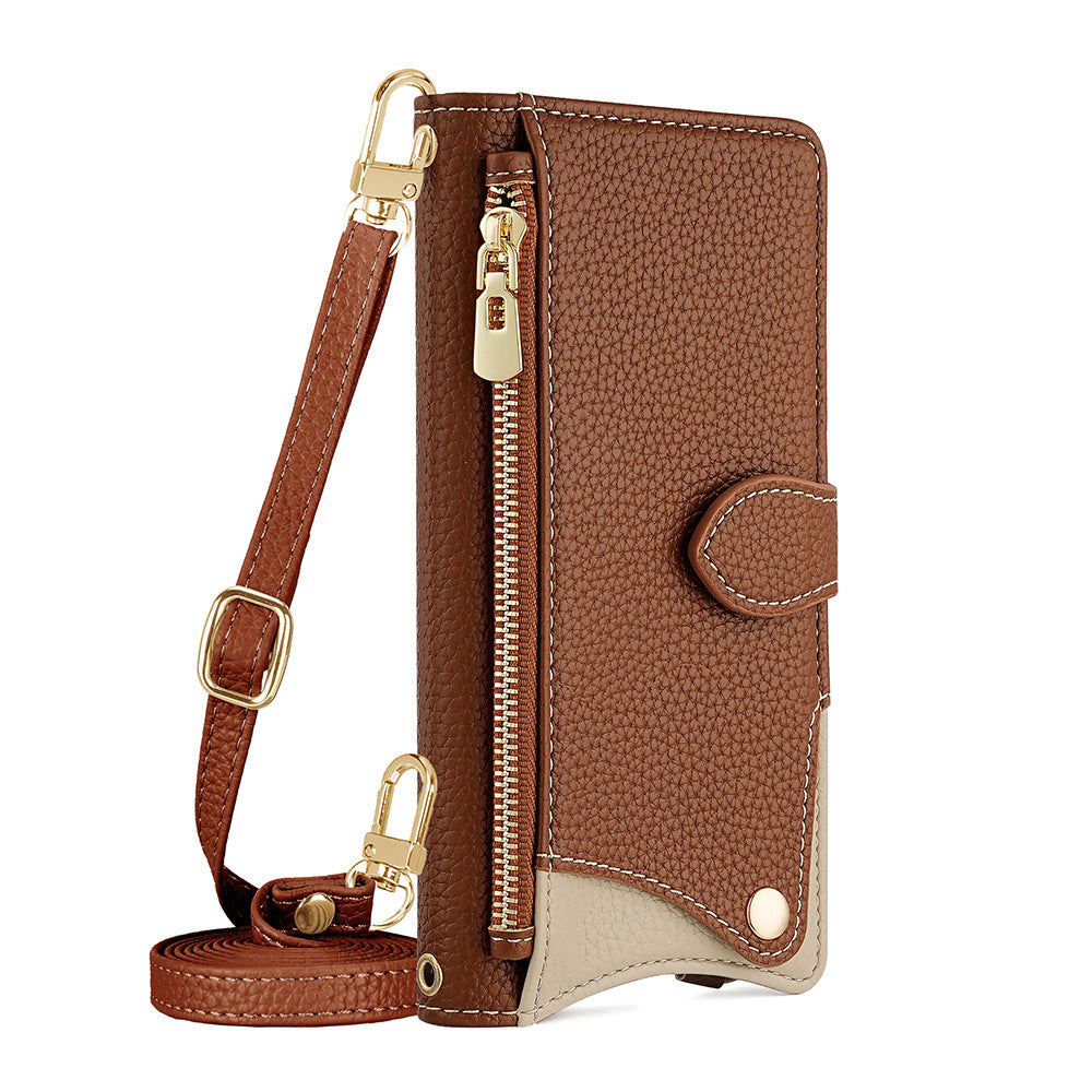 Flip-cover wrist strap crossbody case for iPhone