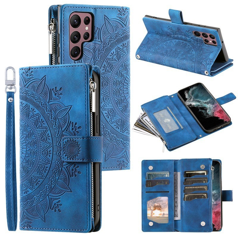 Embossing  Leather Flip Wallet Case For Samsung