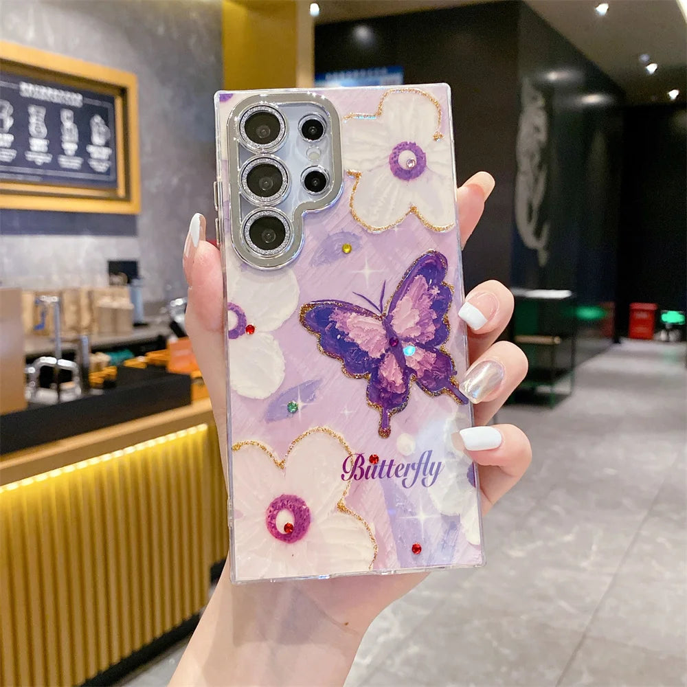 Oil Painting Butterfly Flower Case For Samsung
