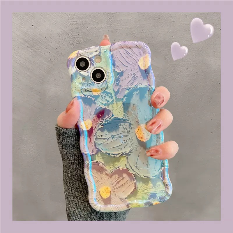 Twisted edge oil painting flower silicone shockproof case for iPhone