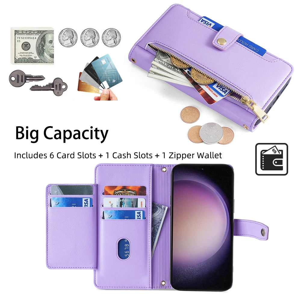 Crossbody Wallet Long Lanyard Leather Case for Samsung