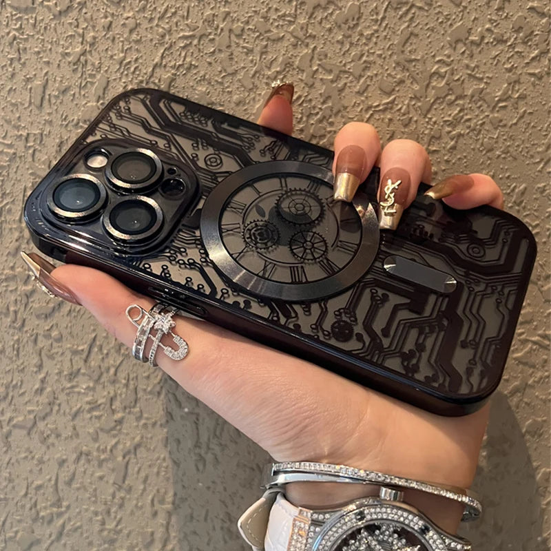 Plating Circuit Pattern Magnetic Transparent Magsafe Wireless Charge Case For iPhone