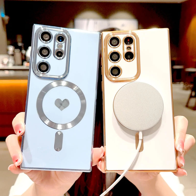 Magsafe Magnetic Love Heart Plating Soft Case For Samsung