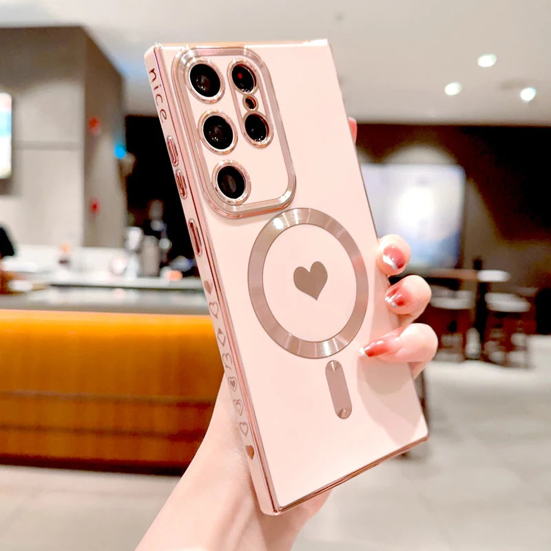 Magsafe Magnetic Love Heart Plating Soft Case For Samsung
