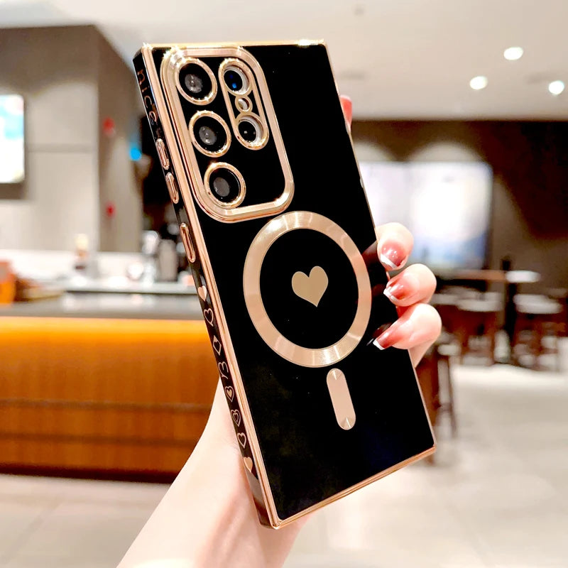 Magsafe Magnetic Love Heart Plating Soft Case For Samsung