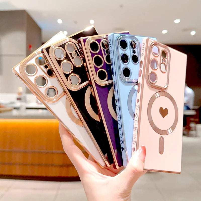 Magsafe Magnetic Love Heart Plating Soft Case For Samsung