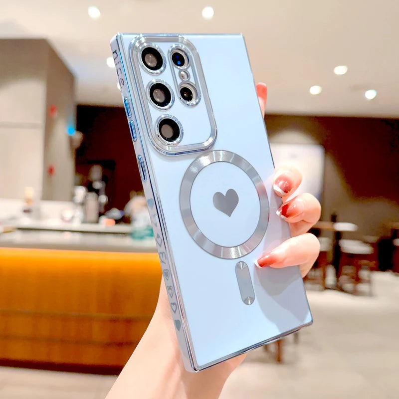 Magsafe Magnetic Love Heart Plating Soft Case For Samsung