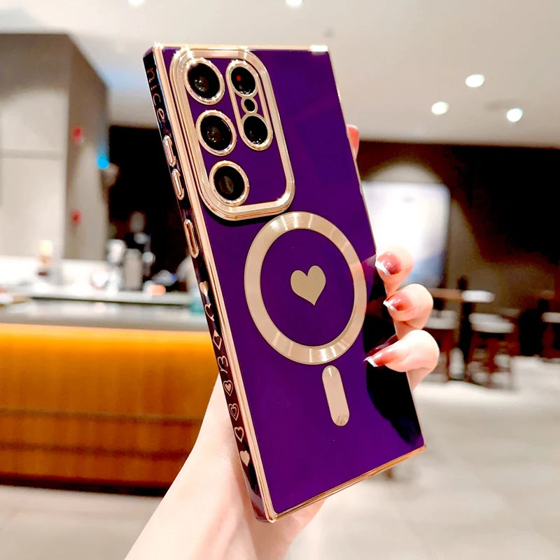 Magsafe Magnetic Love Heart Plating Soft Case For Samsung