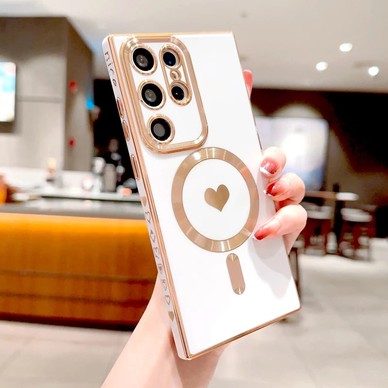 Magsafe Magnetic Love Heart Plating Soft Case For Samsung