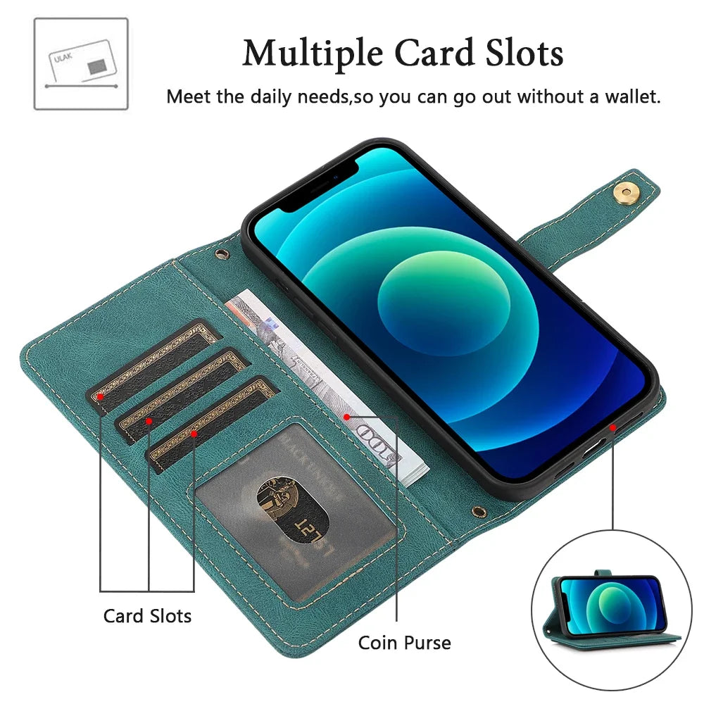 Retro Flip Leather  Wallet Multi  Card  cover For iPhone