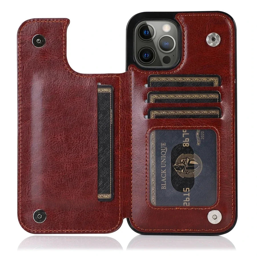 Retro Flip Multi Card Holder Leather Wallet Case For iPhone