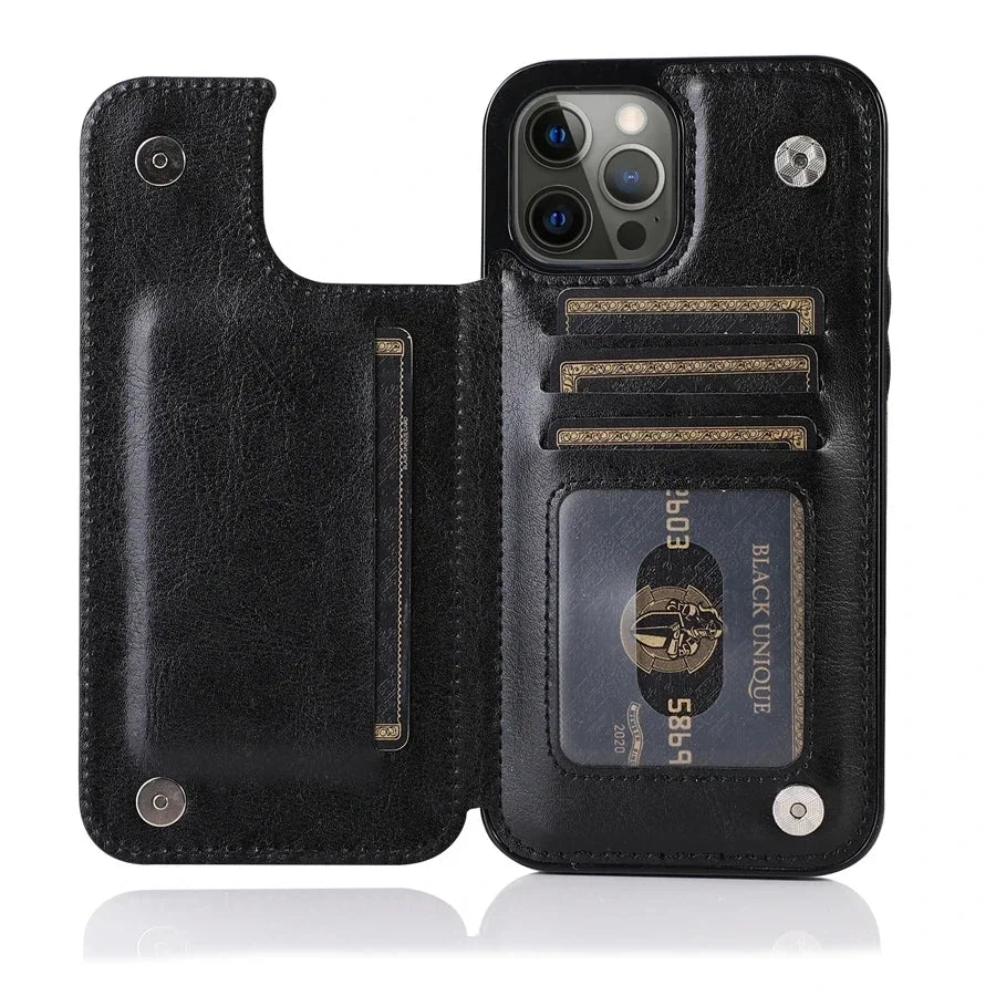 Retro Flip Multi Card Holder Leather Wallet Case For iPhone