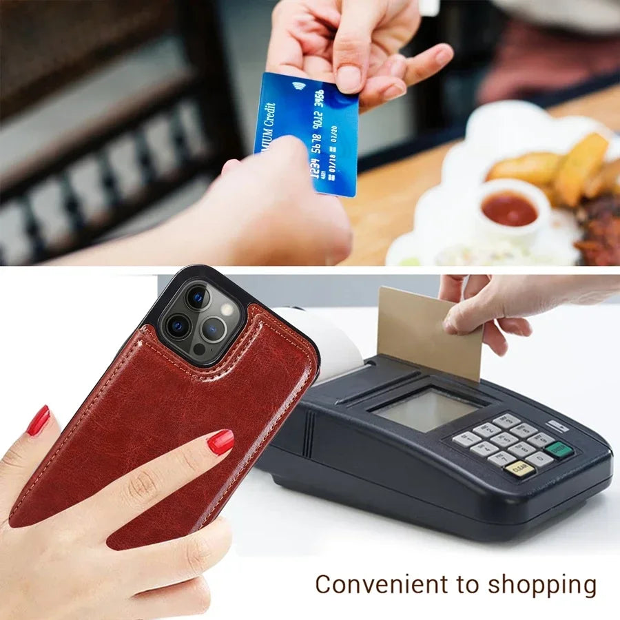 Retro Flip Multi Card Holder Leather Wallet Case For iPhone