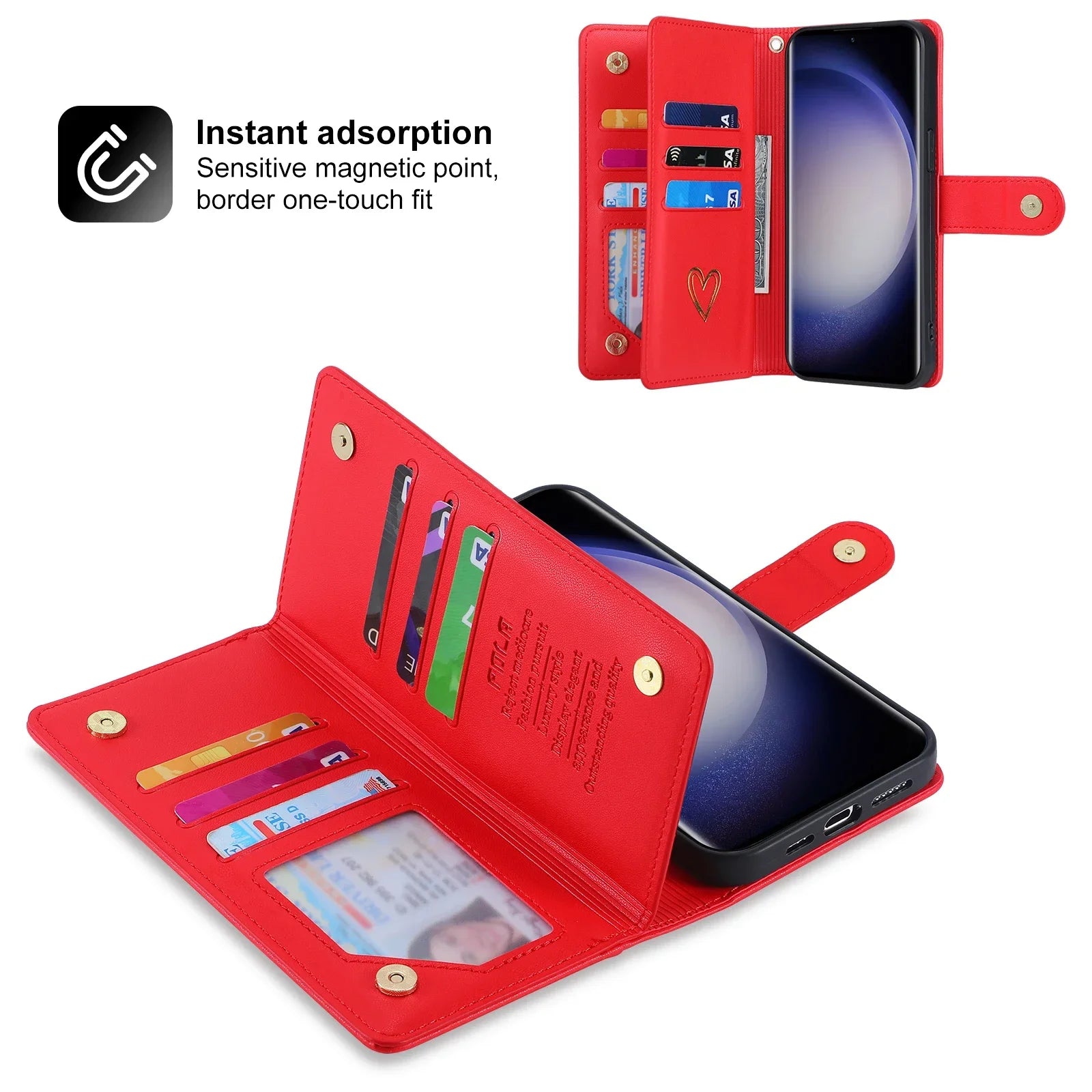 Gold Hot Stamping Love Zipper Card Wallet Case For Samsung