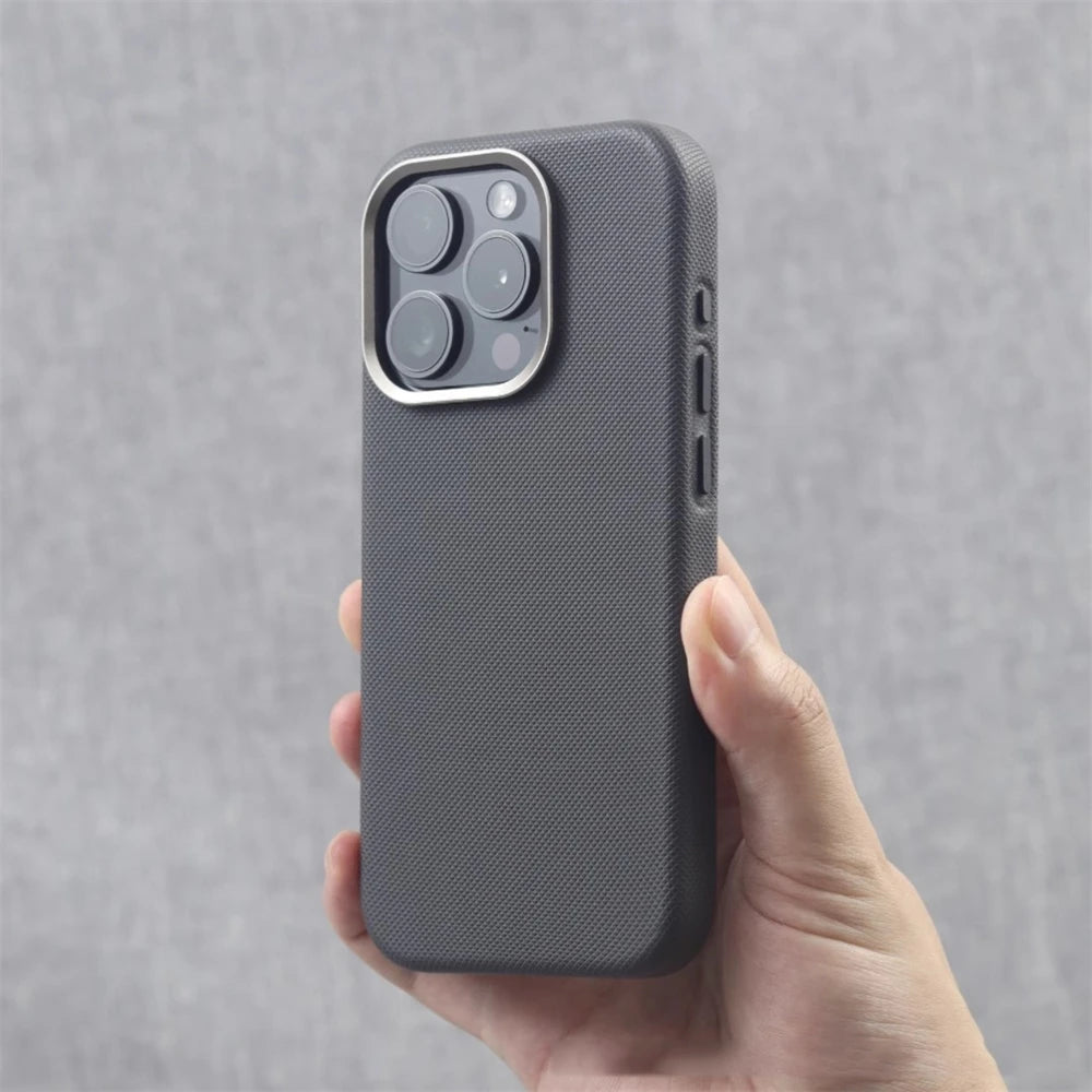 Alloy Lens Frame Particle Leather Magnetic Case For iPhone