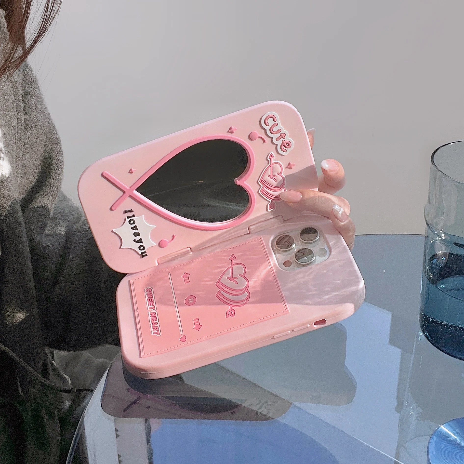 3D Cartoon Cute Flip-top Mirror Phone Case for iphone
