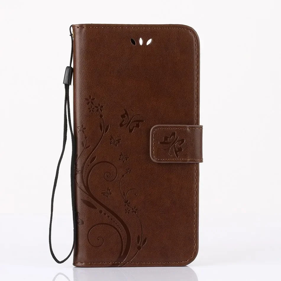 Butterfly embossing Flip Stand Leather Wallet Case For iPhone