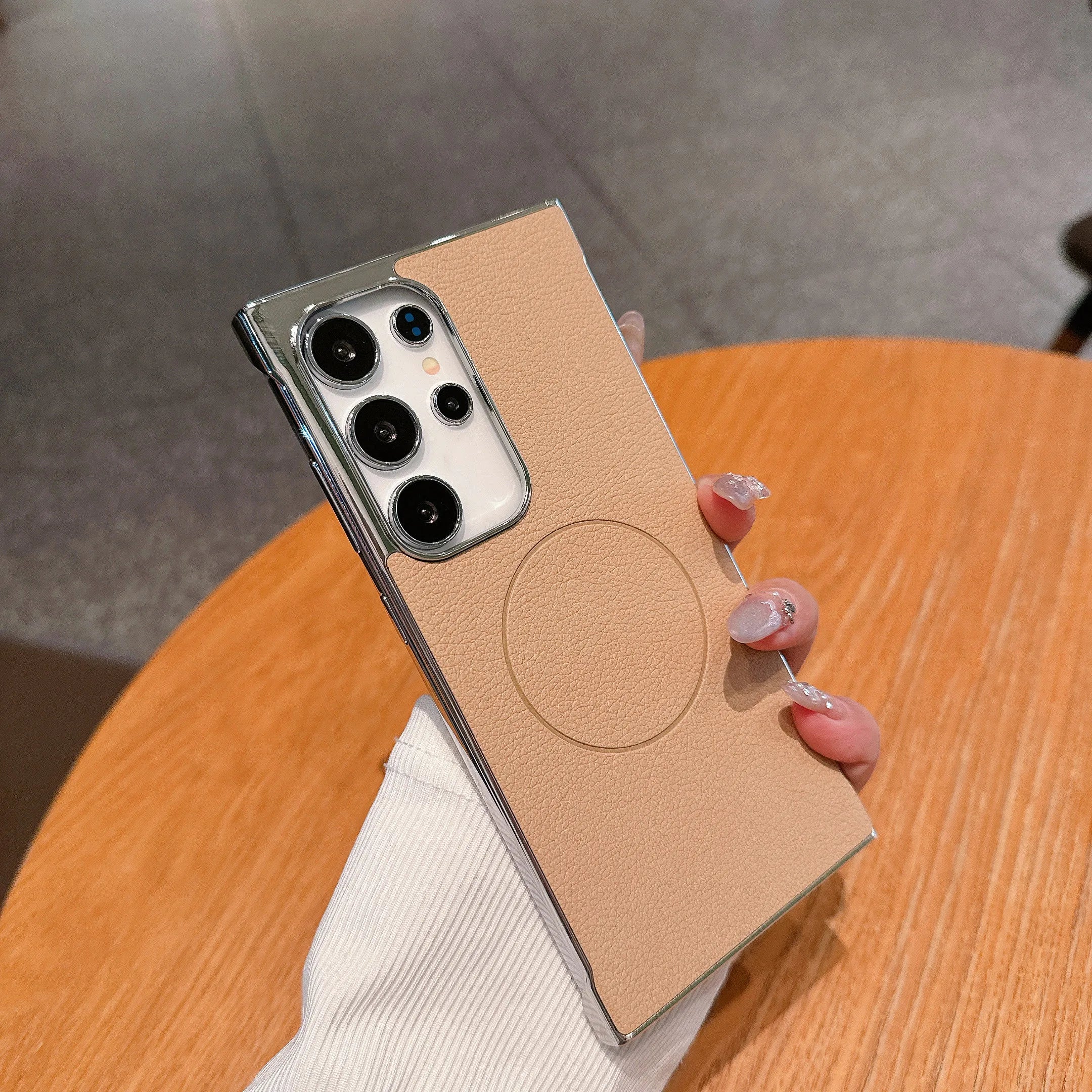 Magsafe Magnetic Ultra-thin Plating Frameless Leather Case For Samsung