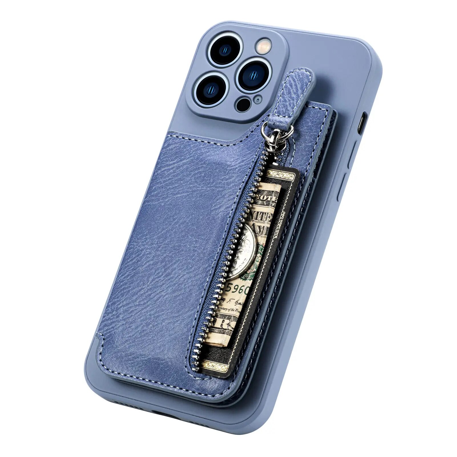 Zipper Cards Leather Wallet Case For iPhone