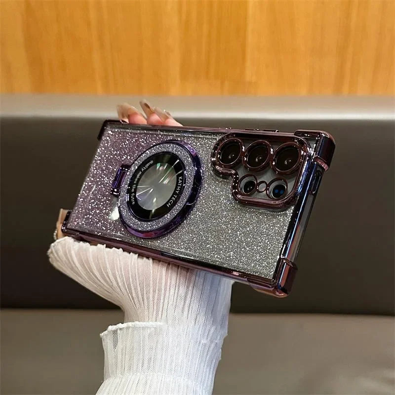 Magsafe Clear Airbag Glitter Magnetic Holder Case for Samsung