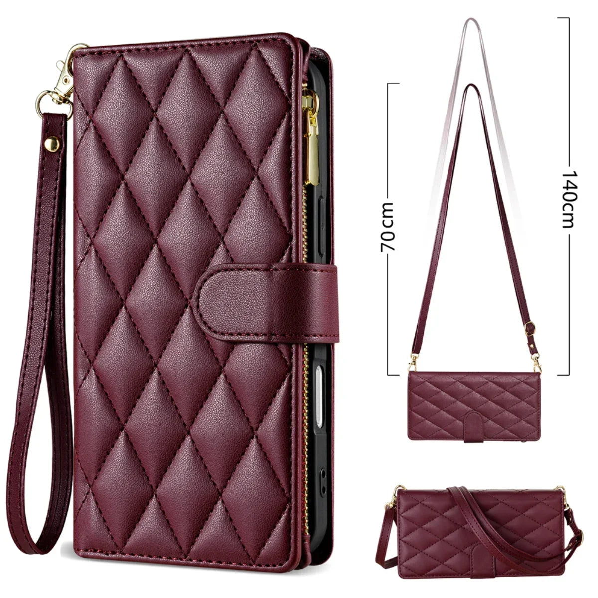 Crossbody Zipper Card Slot Leather Wallet Case For Samsung