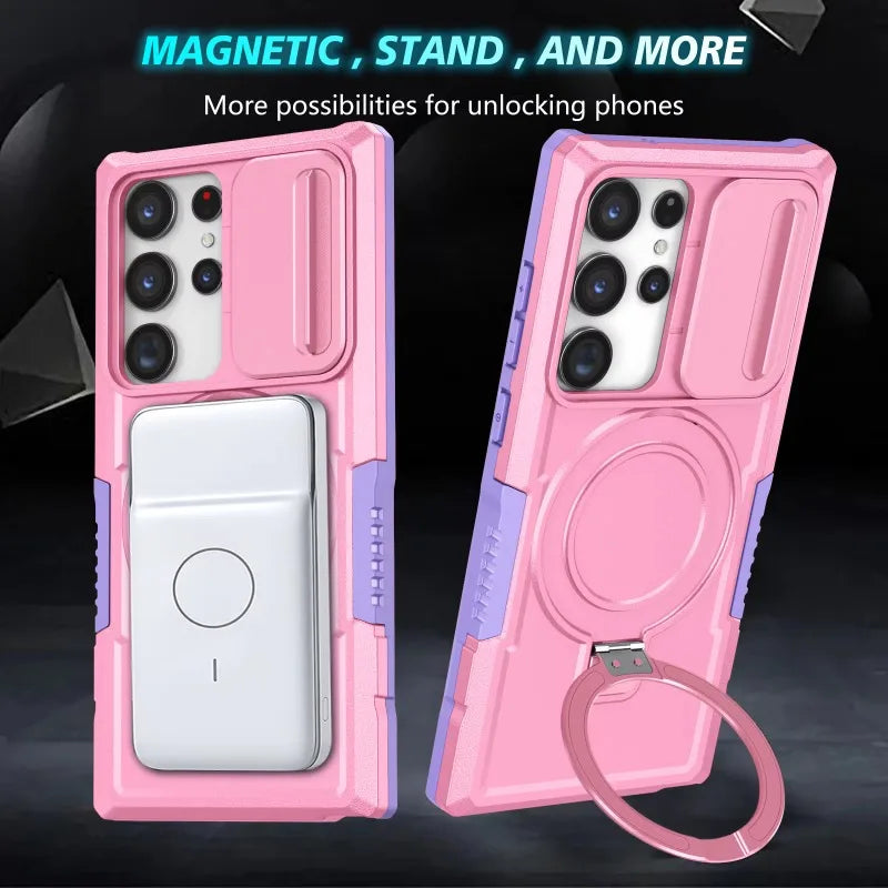 Sliding Camera Kickstand Magnetic Case for Samsung