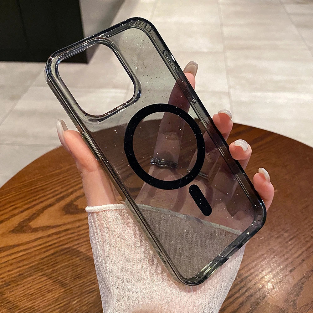 Magsafe Magnetic Ultra Thin Shockproof Transparent Glitter Case For iPhone