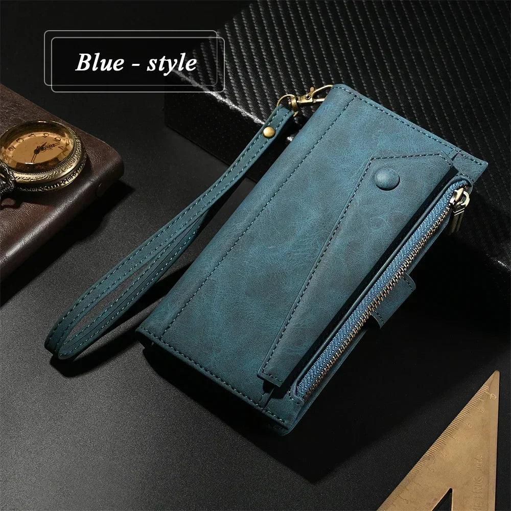 RFID Crossbody Zipper Leather Flip Wallet Case for Samsung