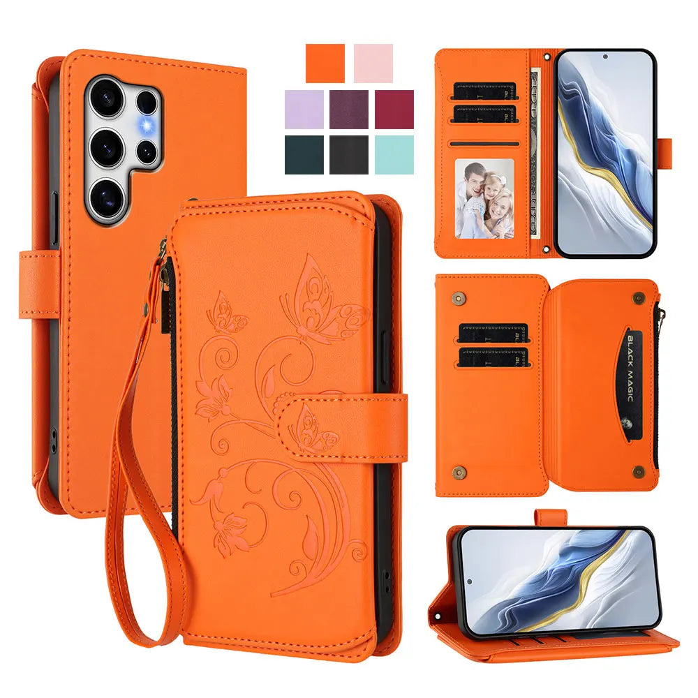 Butterfly Love Flower Embossed Crossbody Wallet Case for Samsung