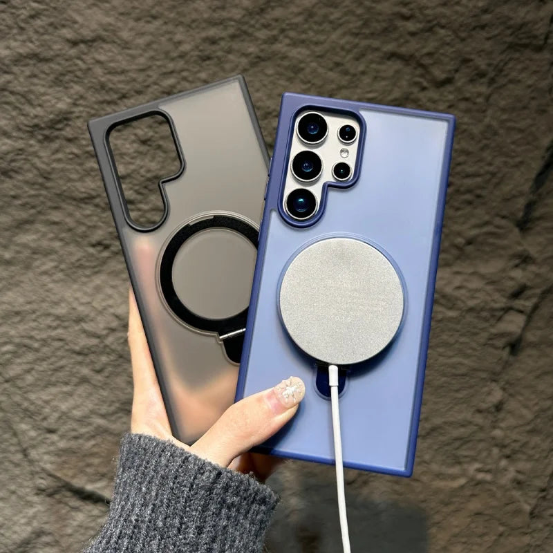 Magsafe Magnetic Matte Metal Ring Stand Case For Samsung