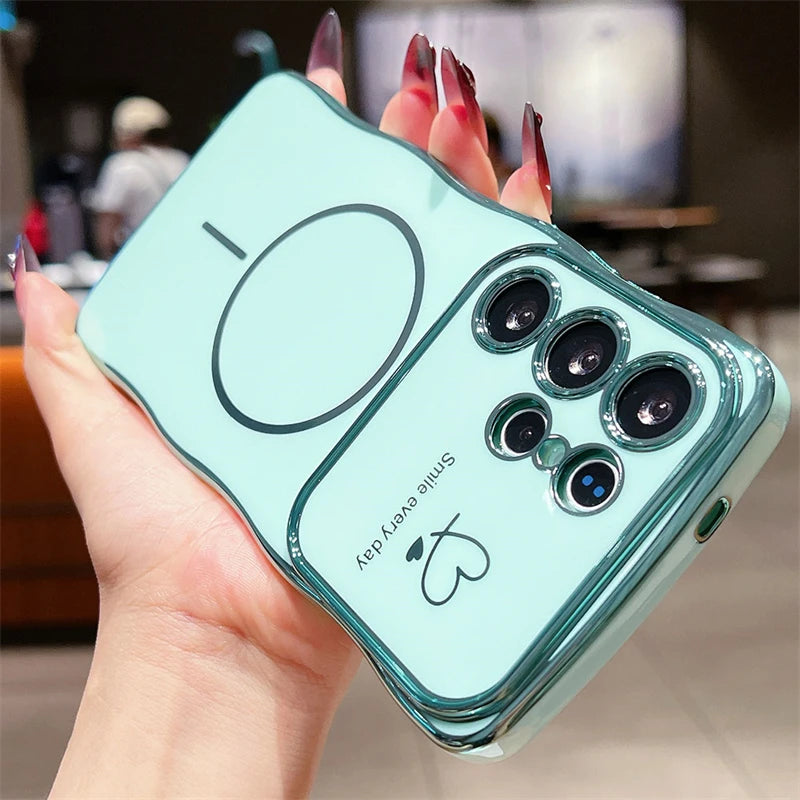 Love Heart Wavy Plating Magnetic Case For Samsung