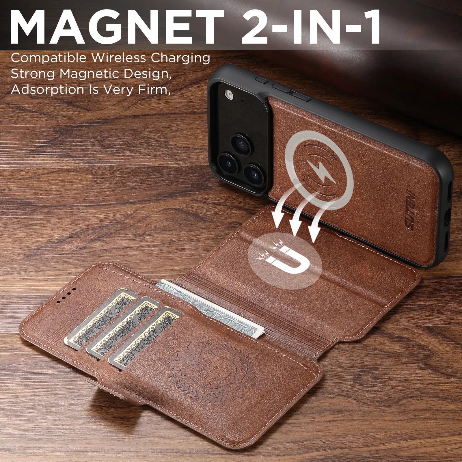 Magsafe Magnetic  Leather Wallet Case For iPhone