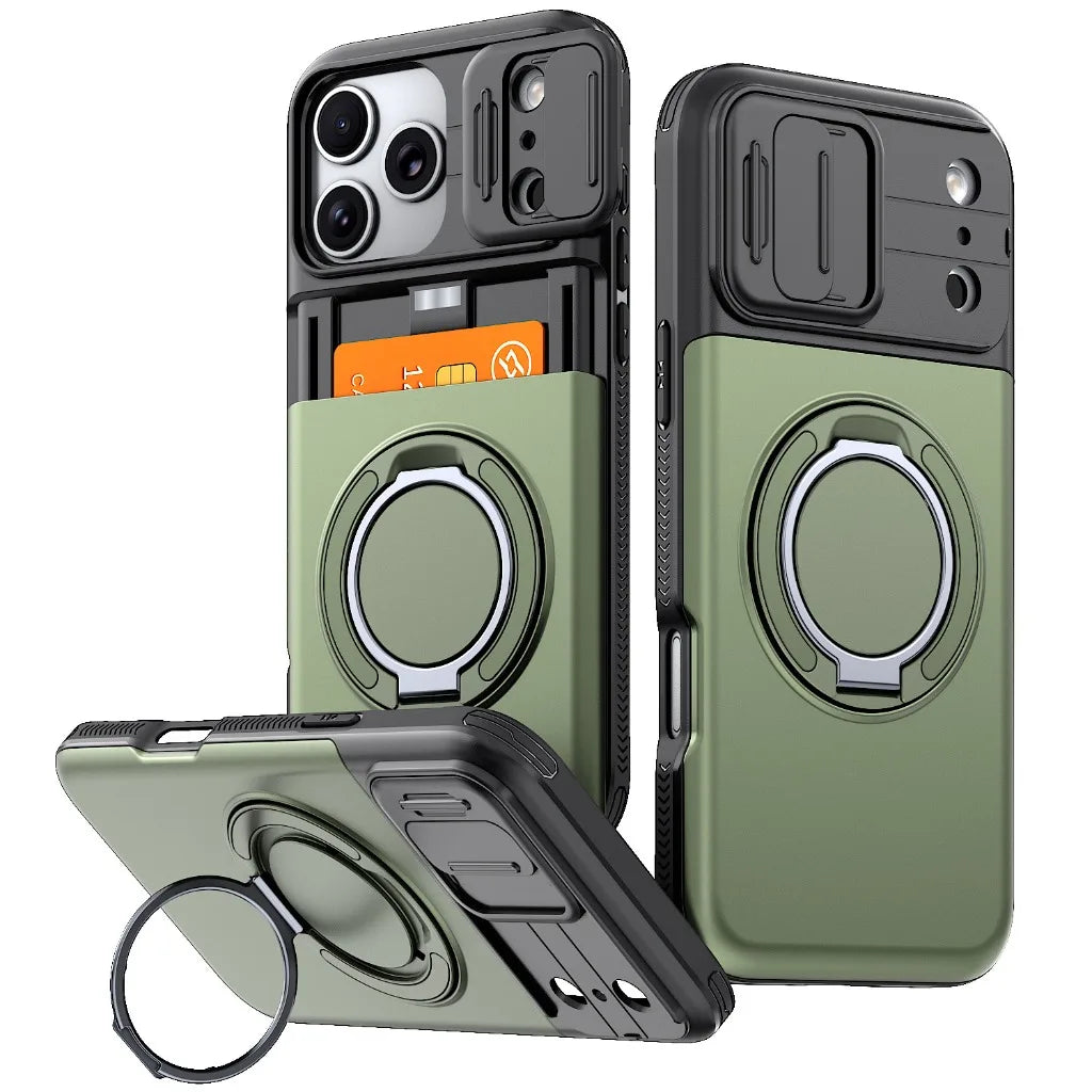 Multifunctional Magnetic Kickstand Slide Wallet Case For iPhone
